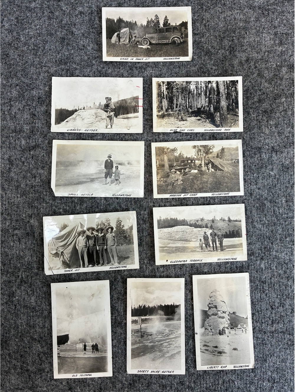 1920s 1930s Yellowstone National Park Black White Photo Pontiac Geyser Camping